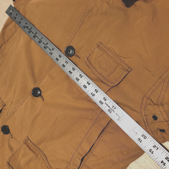 J Crew Mens Barn Jacket Size S Tan Canvas Flannel Lined Brown Cord Collar Chore - Picture 10 of 14
